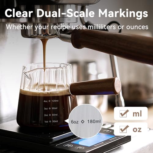 Glass Measuring Cup 6OZ, Espresso Accessories, Expresso Shots Cup, Espresso Shot Glass with V-Shaped Mouth, Ribbed Milk Frothing Pitcher, coffee Espresso Cup (Glass Handle) - Image 4