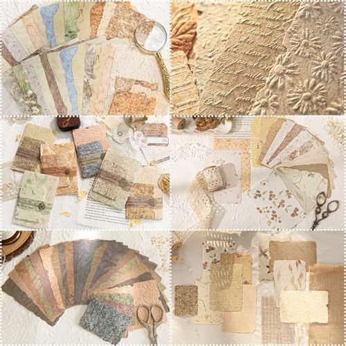 168Pcs Vintage Scrapbook Supplies Kit Textured Rice Paper for Junk Journal by Unknown