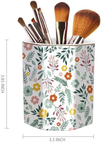 Large Capacity Colored Pen Holder for Desk, Ceramic Pencil Cup Cute Makeup Brush Holder, Desktop Supplies and Accessories, Pen Pencil Caddy for Office Home, Green Floral Pattern - Image 2