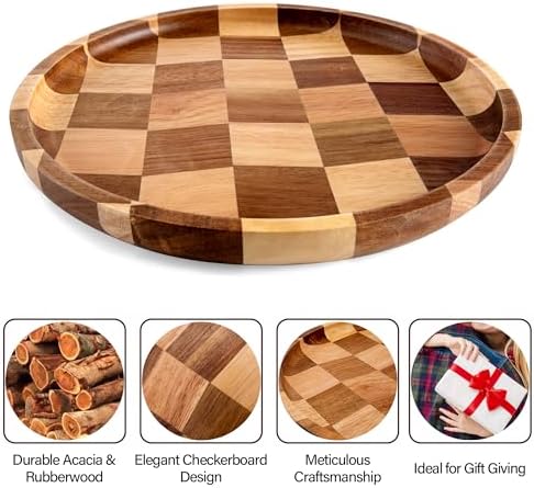 Wood Serving Trays - Set of 2 Round Serving Platters, Wooden Decorative Board Charcuterie Boards for Serving Breakfast Dinner Appetizers Coffee BBQ Party (1 x 9.4 in, 1 x 7.8 in) - Image 2