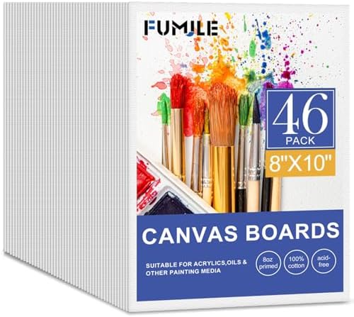 FUMILE Canvas Boards for Painting 8x10, 46 Pack Canvases Primed Acid Free Blank Canvas Panels for Classroom and Parties by FUMILE