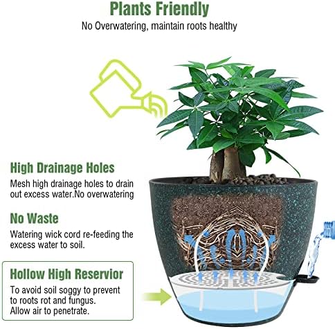 12inch 2Pack Large Self Watering Planters, Plastic Plant Pots with 60oZ Removable Deep Reservoir and Multi Mesh Drainage Holes for Indoor Outdoor Garden Plants and Flowers, Black with Green Speckles - Image 3
