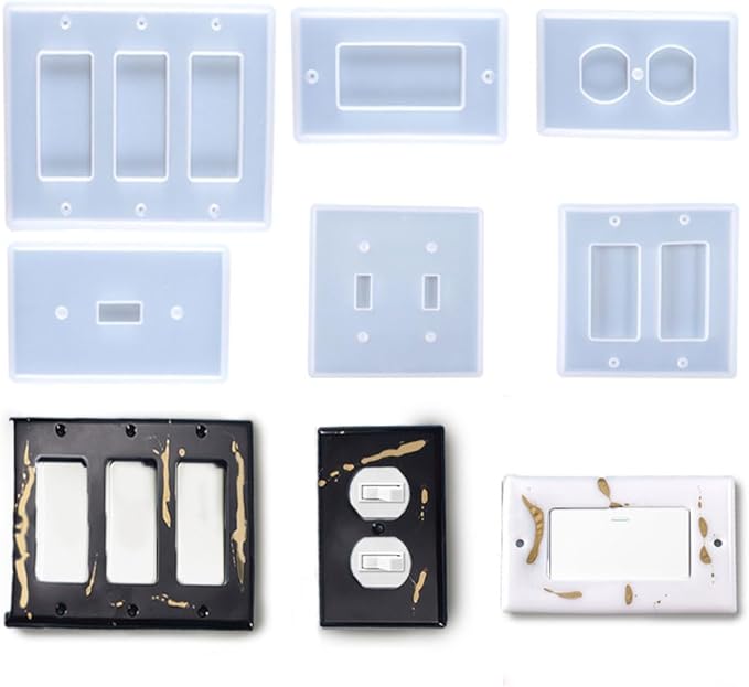 Light Switch Cover Resin Molds, 6PCS Silicone Standard Light Switch Cover Plate Mold Kit Set for Epoxy Casting Socket Panel DIY Home Decoration
