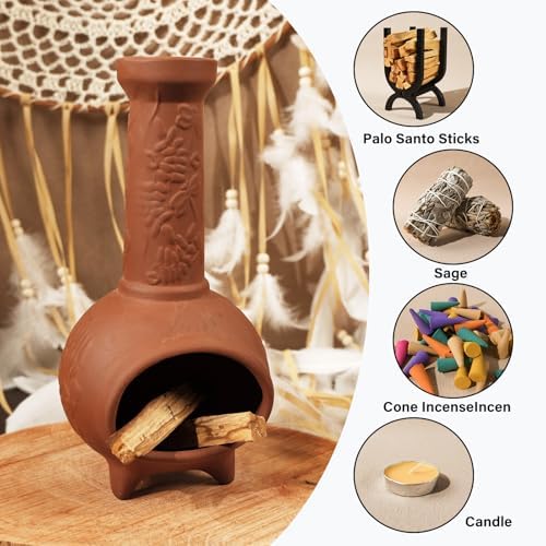 MOUGIGI Handmade Terracotta Palo Santo Holder, Mini Chiminea Incense Dish - Image 3