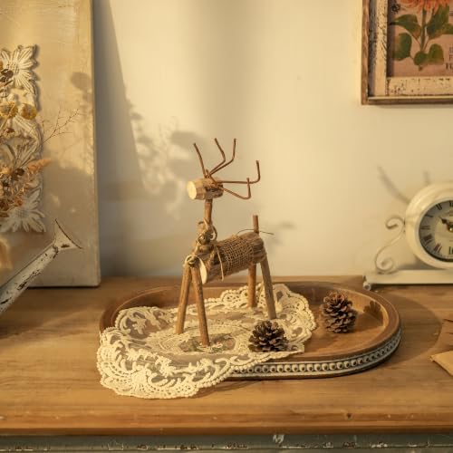 Hanobe 15" Vintage Wood Decorative Tray for Coffee Table Decor, Beaded Edge - Image 3