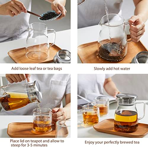CNGLASS One-Touch Glass Teapot, 27oz(800ml) Glass Tea Kettle with Stainless Steel Filter Lid, Stovetop Safe Loose Leaf Tea Maker - Image 6