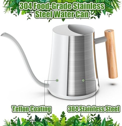 Green Moon 1L/35oz Metal Watering Can Indoor with Long Spout, White - Image 3