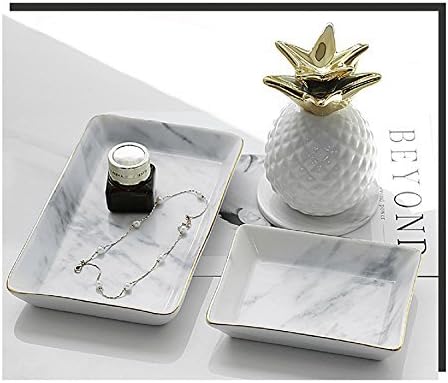 SOCOSY Marble Ceramic Ring Dish Jewelry Dish Ring Holder Jewelry Organizer with Golden Edged Home Decor Wedding Gift (Marble, Large) - Image 4