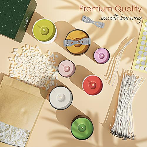 Hearth & Harbor Natural Soy Wax and DIY Candle Making Supplies - 10 Lbs Soy Candle Wax Flakes, 24 Candle Wax Dye Blocks, 100 Cotton Wicks, and 2 Metal Centering Device, Multicolored - Image 6