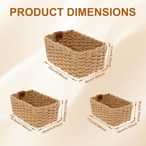 3Pcs Small Wicker Baskets, Small Woven Baskets for Organizing, Woven Storage Basket, Multipurpose Container Tabtop Bins, Desk Organizer for Shelves Bathroom Living Room - Image 6