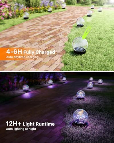 4 Pack 4.72" Multicolor Solar Power Cracked Glass Orb Light Outdoor - Image 3