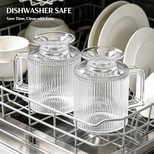 INSETLAN 6-Piece Ribbed Glass Coffee Mug Set, 10 oz Clear Glass Tea Cups with Handle, Modern Vertical Stripe Design for Everyday Drinks – Perfect for Coffee, Tea, Latte, Cappuccino, and More - Image 5