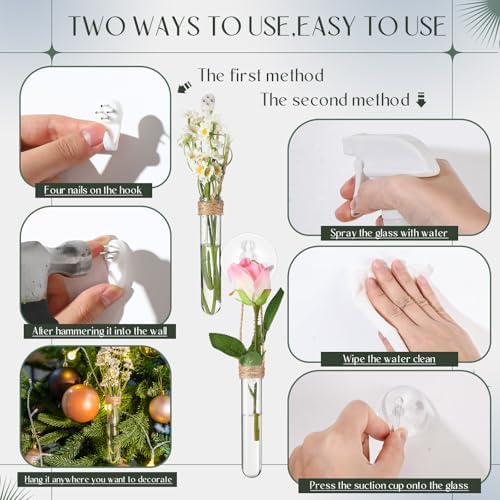 Baderke 9 Pack Clear Window Propagation Stations Plastic Window Planter with Suction Cups & Traceless Nails, Propagated Plant Holders with Bottle Brush, Hanging Vases Terrarium Gift (5.5''& 5"& 3.7'') - Image 4