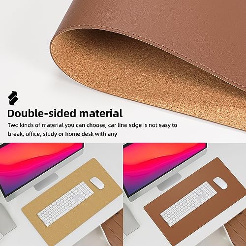 AFIING Leather Desk Mat, Brown, 31.5" x 17", Cork Desk Pad Protector - Image 3