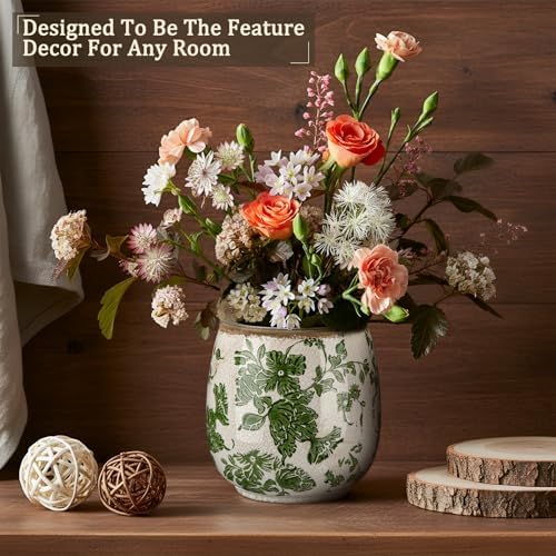 SiliFine Ceramic Planter Ice Crackle Drainage Holes,Vintage Green Style - Image 2