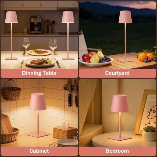 Kakanuo Pink Cordless Rechargeable Table Lamp, 2 Pack Portable Desk Lamp with 5000mAh Battery, Touch Control Stepless Dimming, Wireless Night Light for Dining, Outdoor Camping - Image 5