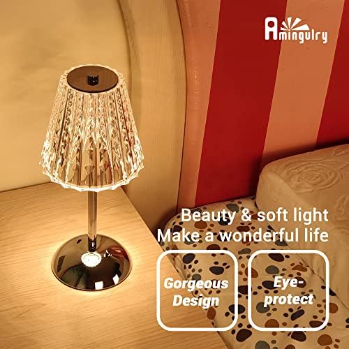 Cordless Rechargeable Metal Table Lamp, Crystal, Silver 2-Pack - Image 4