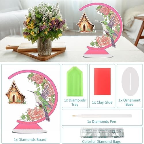 Diamond Painting Kits for Adults Beginners, 5D Full Drill Bird Crystal Art Desktop Ornament, DIY Single Sided Home Office Desk Decor, Creative Craft Gift Set with Tools - Image 3