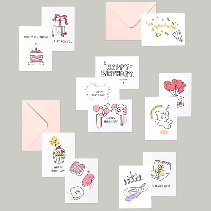 Monolike Day-by-day Card, Happy birthday for you - Mix 36 Mini Single cards, 36 envelopes, 36 stickers Package