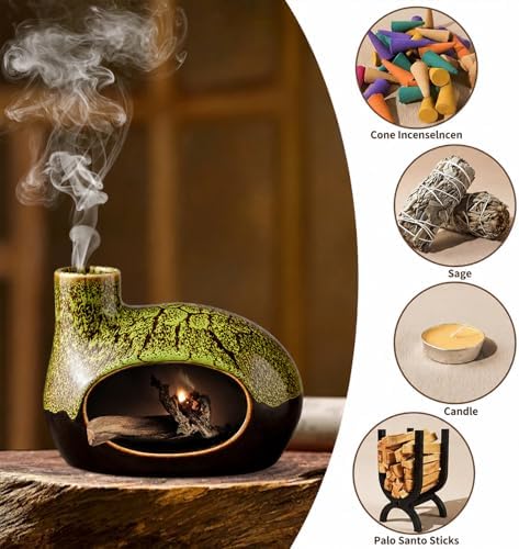 Handcrafted Ceramic Palo Santo Holder – Artistic Incense Burner for Meditation, Mindfulness and Zen Home Decor – Wabi-Sabi Style Cone Sculpture, Gift for Yoga, Relaxation & Aromatherapy (Green) - Image 5