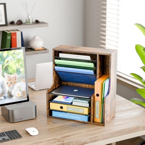 Simple Trending 7- Tier Desk File Organizer, Paper Organizer, Rustic Brown - Image 4