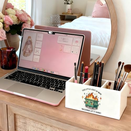 Funny Dumpster Fire Pen Pencil Holder for Desk, Coworker Gifts for Women Men, Dumpster Fire Gifts, This Little Light of Mine Wooden Box Sign Decorations for Office Workplace Desk Tabletop - Image 5