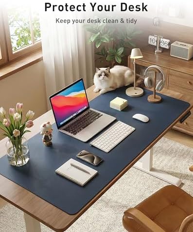 Aothia Faux Leather Desk Mat - Large Mouse Pad, Non-Slip PU Leather Blotter, Waterproof Writing Surface for Office and Home (Dark Blue, 63" x 17") - Image 3