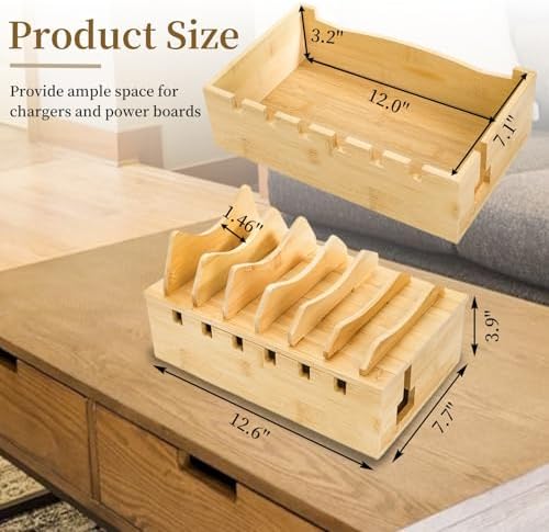 WRINGKIT Bamboo Charging Station for Multiple Devices, Hold 6 Devices - Image 2