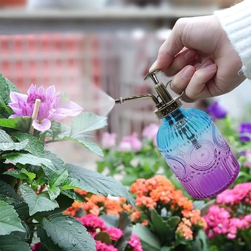 Glass Plant Mister Spray Bottle, 350ML Vintage Plant Spritzer with Top Pump Watering Can for Indoor Outdoor House Plants,Flowers (Blue Purple) - Image 2