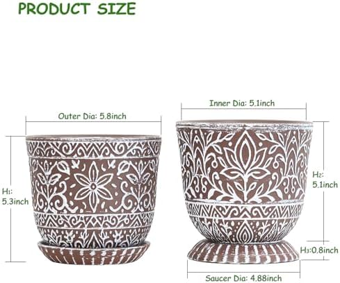 Gepege Ceramic Plant Pots, 6 Inch Indoor Planters with Drainage & Saucers - Image 3