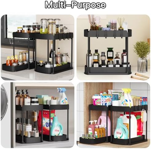 2 Packs Under Sink Pull-Out Storage Organizers, 12.8 Inches, Black - Image 6