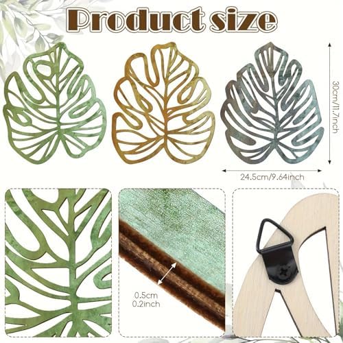 Palm Leaves Wood Wall Decor , 3Pcs Tropical Wall Art Jungle Decor, Wooden Natural Leaves Plant Wall Decor, Vintage Tropical Plant Plaque for Home Living Room Kitchen Bedroom Bathroom & Garden, Yellow&Blue&Green - Image 6