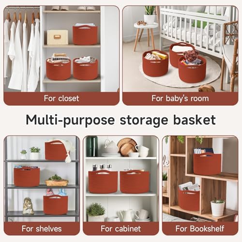 3 Pack Small Rope Storage Baskets, 9.82×9.82×7.1", Brick Red - Image 4