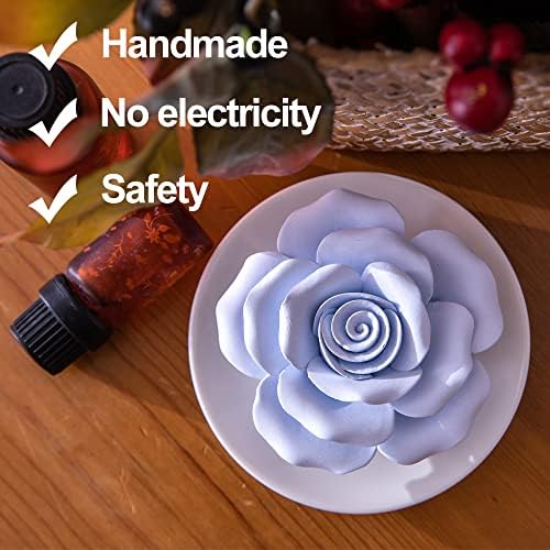 Essential Oil Passive Flower Diffuser -Non-Electric Porcelain Aromatherapy Diffusers for Small Mini Room, Desk Decorative, Bathroom (Blue Rose) - Image 2