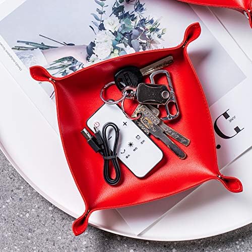 Leather Jewelry Valet Tray for Women and Man (Red-B) - Image 6