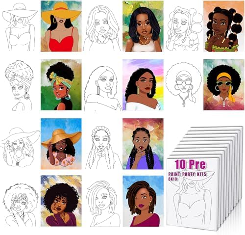 Pre Drawn for Painting for Adults 10 Pack 8X10 Without Frame Sip and Paint Canvas,Drawn Canvas for Painting for Adults,Sip and Paint for Adult's Date Night by HAGUDAMU