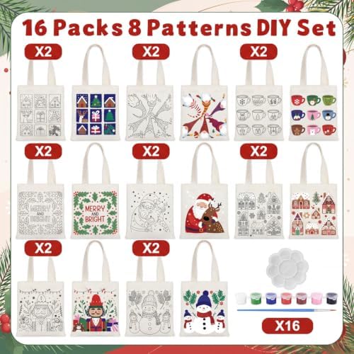 Aliceset 16 Pcs Color Your Own Bag Tote Bag Painting - Image 3