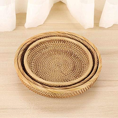 Hipiwe Set of 3 Key Basket Bowl for Entryway Woven Wicker Storage Basket Bowl Round Rattan Serving Basket Tray Fruit Snacks Candy Organizer Bowl for Keys Wallet Cell Phone Home Decor - Image 7