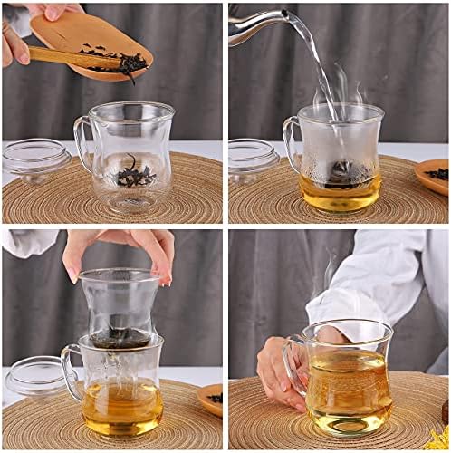 CNGLASS Glass Tea Cup with Removable Infuser and Lid,10oz Thickened Glass Infuser Mug,Borosilicate Glass Mug for Loose Leaf Tea,Teabags - Image 4