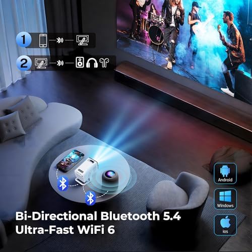 Mini Portable Projector for Bedroom with WiFi and Bi-directional Bluetooth 1080P 4K Support Smart Android 14 OS Auto Keystone Compatible with Netflix, YouTube, Prime Video, Disney+ - Image 5