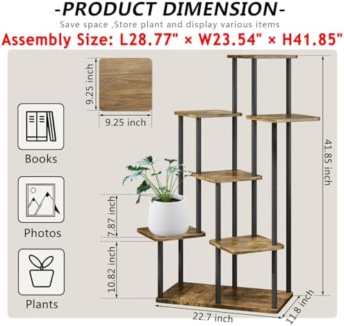 AZERPIAN 7 Tier Tall Plant Stand Indoor Corner Tiered Shelf Metal MDF Board - Image 4