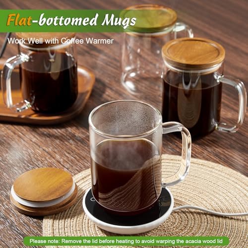 DRASTAR Glass Coffee Mugs, 20 oz Clear Coffee Cups, Coffee Mug with Acacia Wood Lid, Tea Glass Cups with Handles, Large Coffee Mug Set of 4, Glass Coffee Cups for Latte, Espresso, Tea - Image 5