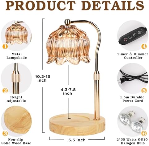Funistree Flower Candle Warmer Lamp with Timer, Dimmable Candle Lamp Warmer, Christmas Birthday Gifts for Women Mom Her, Housewarming Home Decor, Lotus Wax Warmer for Yankee Candles - Warm Amber - Image 4