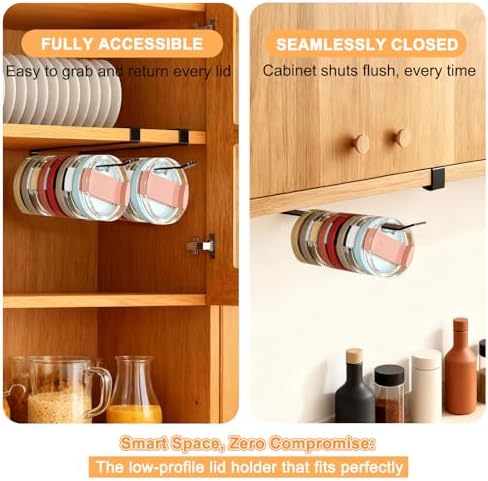Tumbler Lid Organizer for Cabinet - Under Shelf & Behind Door Lid Holder, No-Drill Kitchen Organizer and Storage, Space Saving Rack Fits 24oz 30oz 40oz Water Bottle Tumbler Lids - Image 6