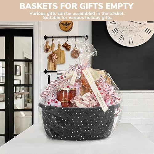 CHICVITA Small Woven Boo Basket Empty with Bags & Ribbon for Gift, Black - Image 2