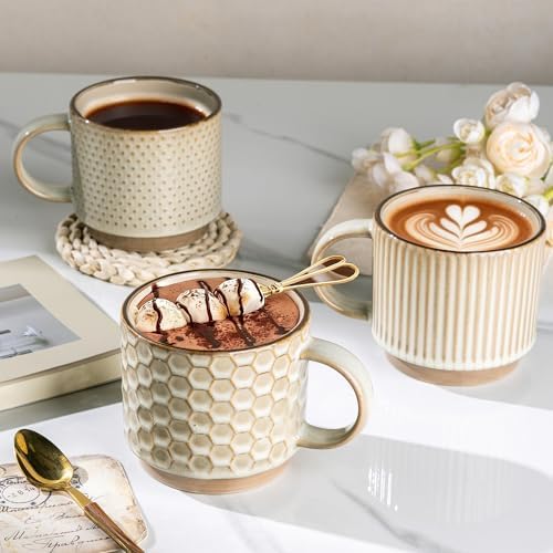 GBhome 12 OZ Stackable Coffee Mugs Set of 6, Ceramic Blue Coffee Cups Set - Image 6