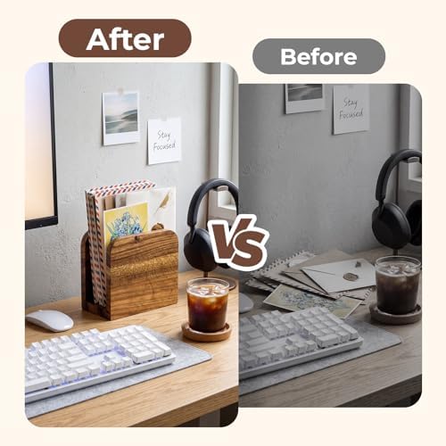 2Pack Acacia Wood Mail Organizer Countertop -Letter Holder for Office Desk - Image 5