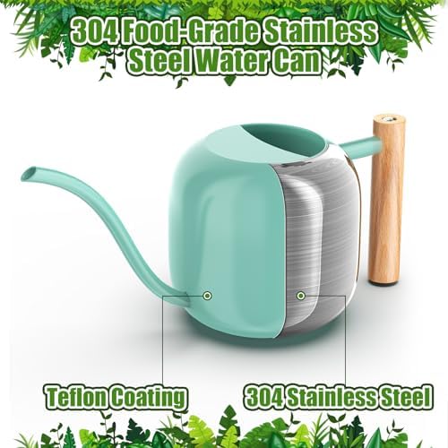 Green Moon 1.2L/41oz Metal Metal Watering Can with Long Spout, Mint Green - Image 2