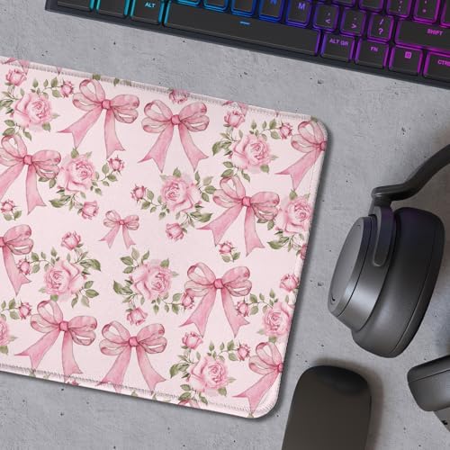 Coquette Pink Floral Bow Mouse Pad, Cute Preppy Girly Pink Bow Ribbon Mouse Pads for Wireless Mouse Computers Laptop Desk Accessories, Preppy Girly Office Supplies, 9.5x7.9 Inch - Image 5