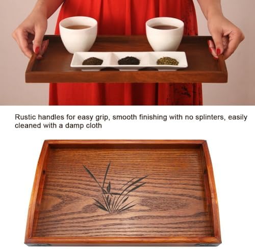 14.17x9.06 Inch Wood Serving Tray Multipurpose Desk Organizer Easy Clean Wooden Tray Rustic Handle for Coffee, Tea, and Snacks - Image 3